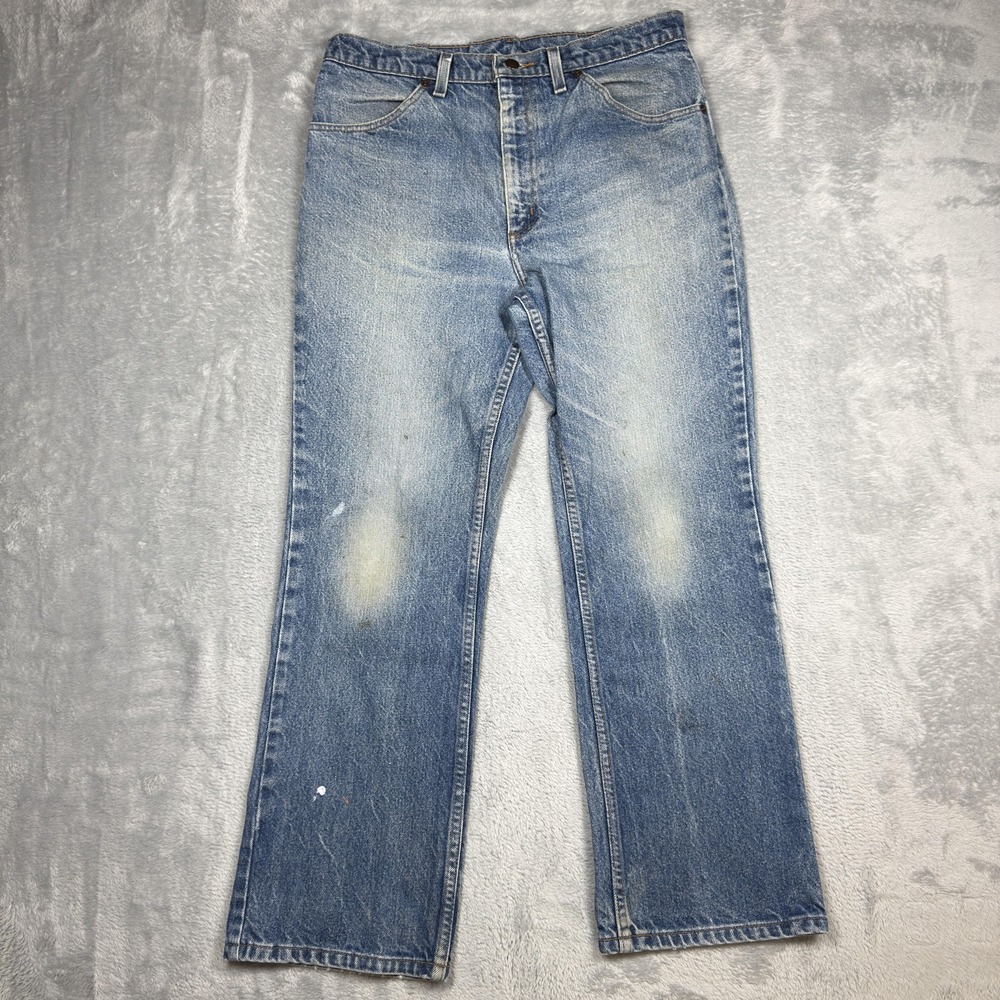 Plain Pockets Jeans Mens 33x29 Blue Denim Straight Leg‎ Distressed Paint Stains